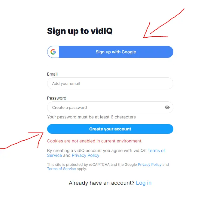 fill vidIQ login details | vidiq promo code