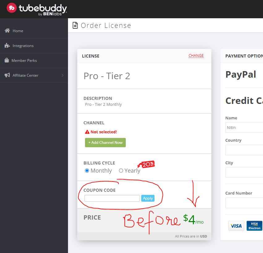 Fill in or Use Tubebuddy Coupon Code